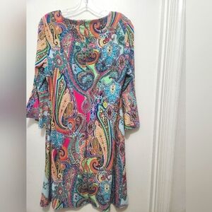 Tommy Hilfiger Women’s Dress Size 8 Multicolor Paisley Print 3/4 Sleeve Shift
